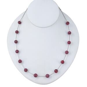 Estate Sterling Silver 925 Red Glass Station Necklace 17"-20"